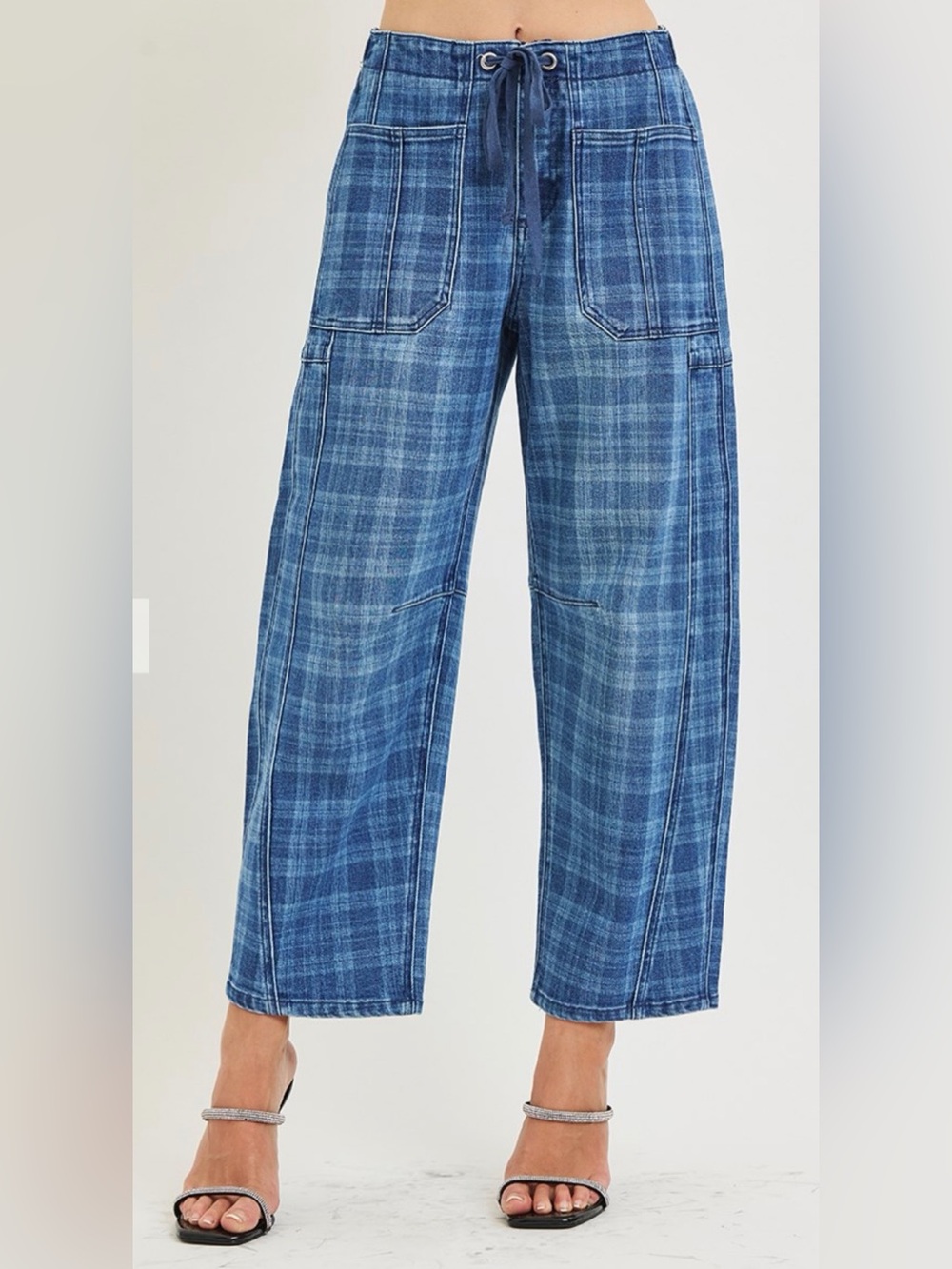 Risen Jeans SLOUCHY BARREL PLAID JEANS